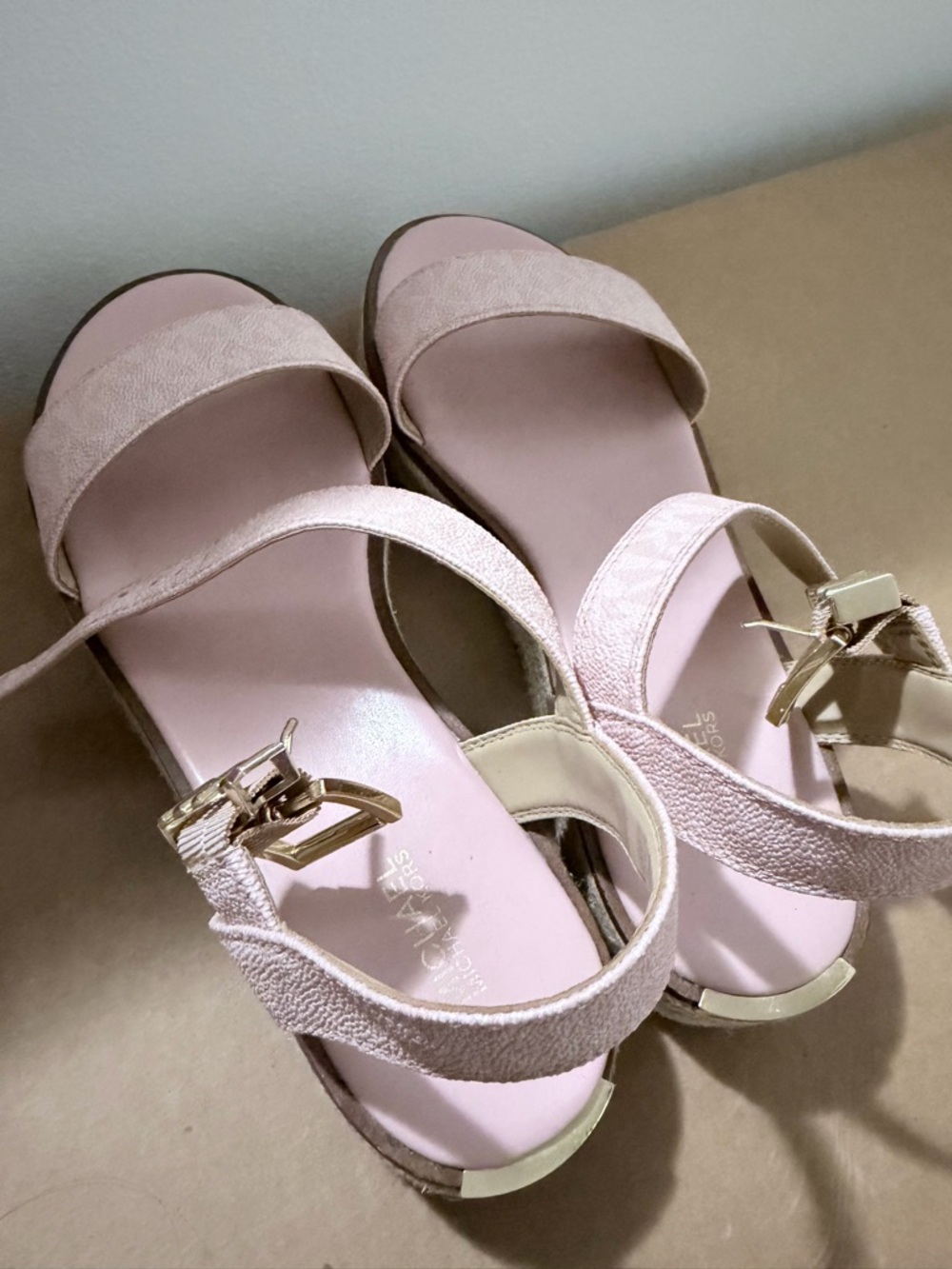 Michael Kors Women's Pink Platform Sandals with Gold Buckle - Picture 3 of 5